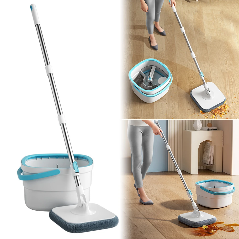 Spin Mop and Bucket Set with 4 Microfiber Mop Pads Separation Dirty and Clean Water Home Cleaning Spinning Mops