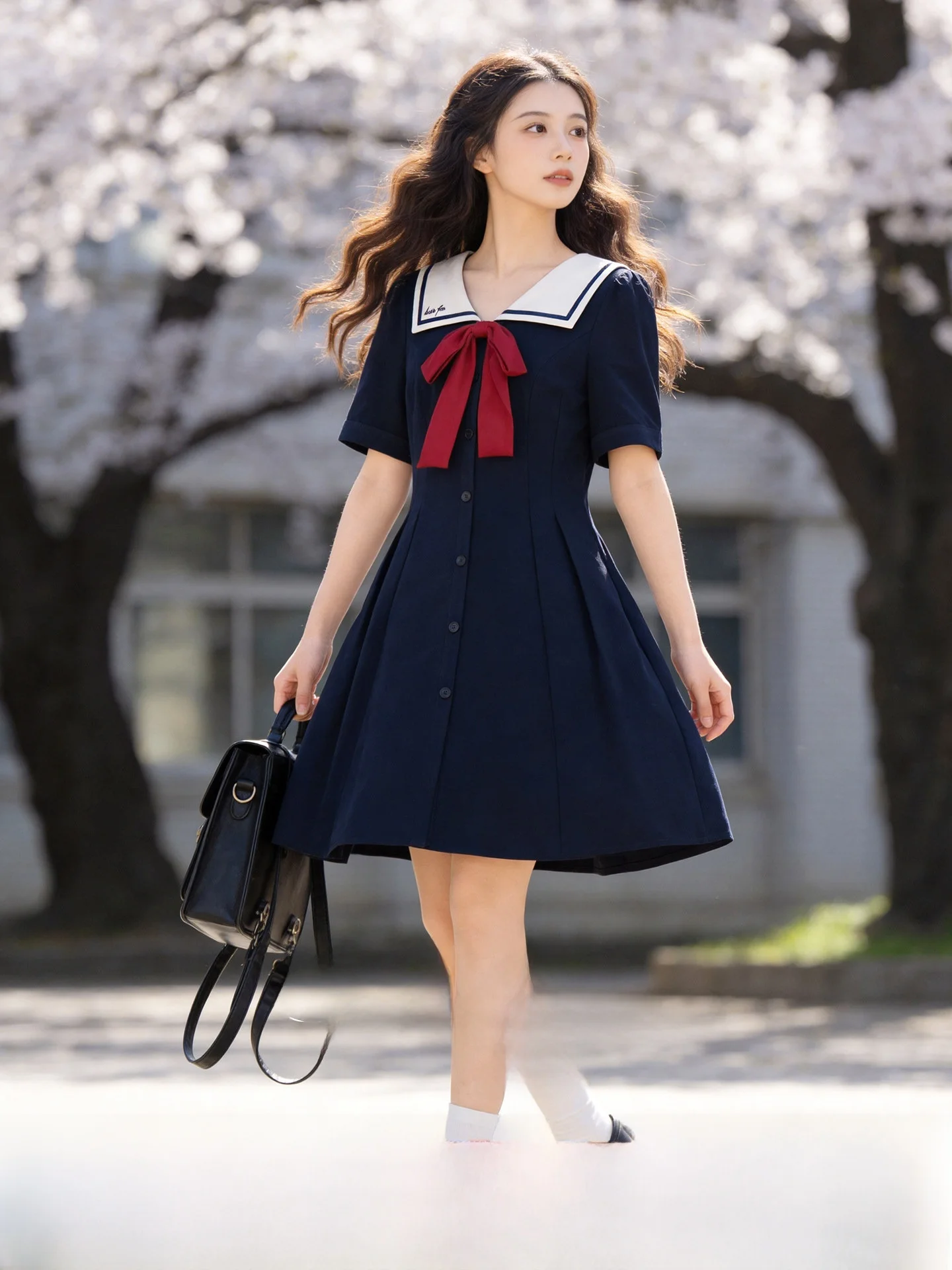 

Fashionable plus Size Dress Belted A-Line Skirt Knot Commute Style Polyester Fabric Short Sleeve Mid-Length Skirt