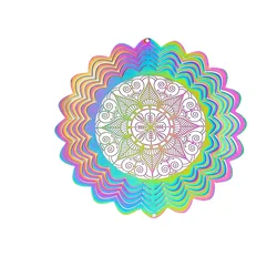 Colorful 3D Mandala Wind Spinner Flower Rotating Wind Chimes Suncatcher Flowing Whirling Visual Effect Yard Garden Hanging Decor