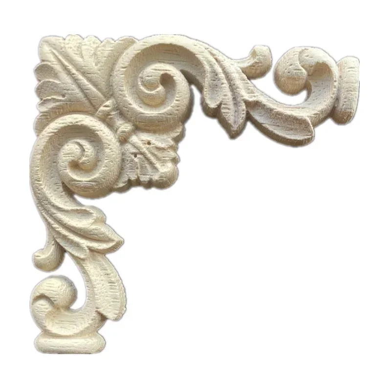 9cm New Delicate Wood Carved Corner Onlay Applique Unpainted Furniture Decorative Figurines Wooden Miniature Home Accessories
