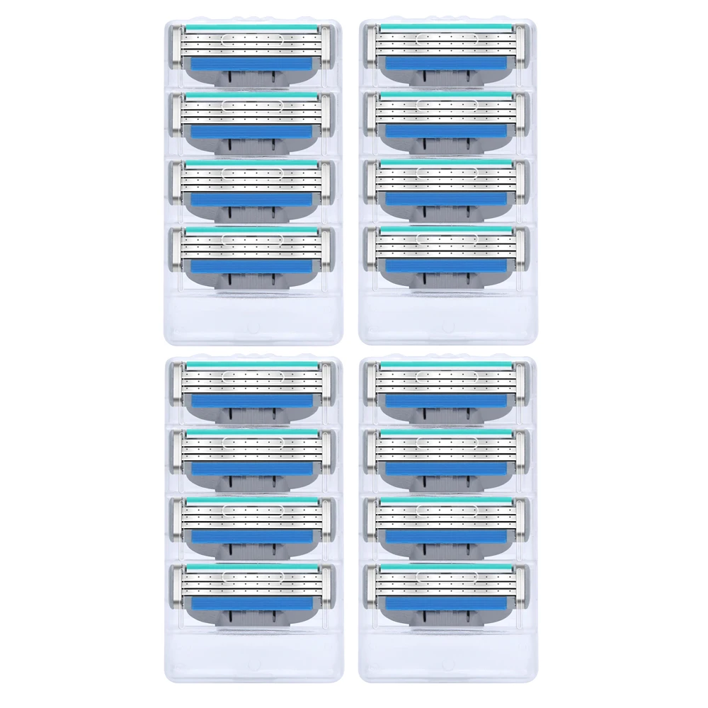 4Pcs Razor blades refills men 3-Layer Water Wash Reusable Manual Shaving Accessories For Beard Face Hair Removal 16 Cartridges