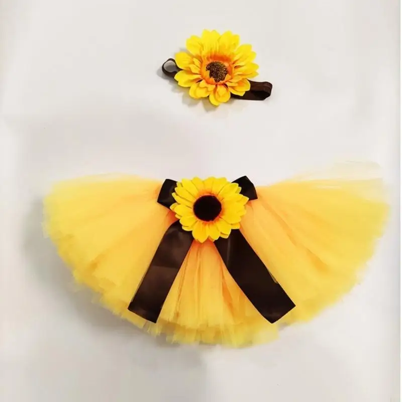 K8GF فتاة التصوير الدعائم الرضع التصوير زي عباد الشمس عقال Bowknot تنورة صورة إطلاق النار الملابس إمدادات الطفل #3