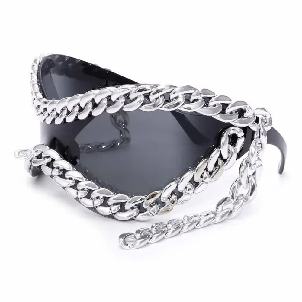 

Luxury Metal Chain Frame Sunglasses Large Frame Metal Chain Decoration UV400 Lenses Eyewear All Matching Cool Style Punk Glasses