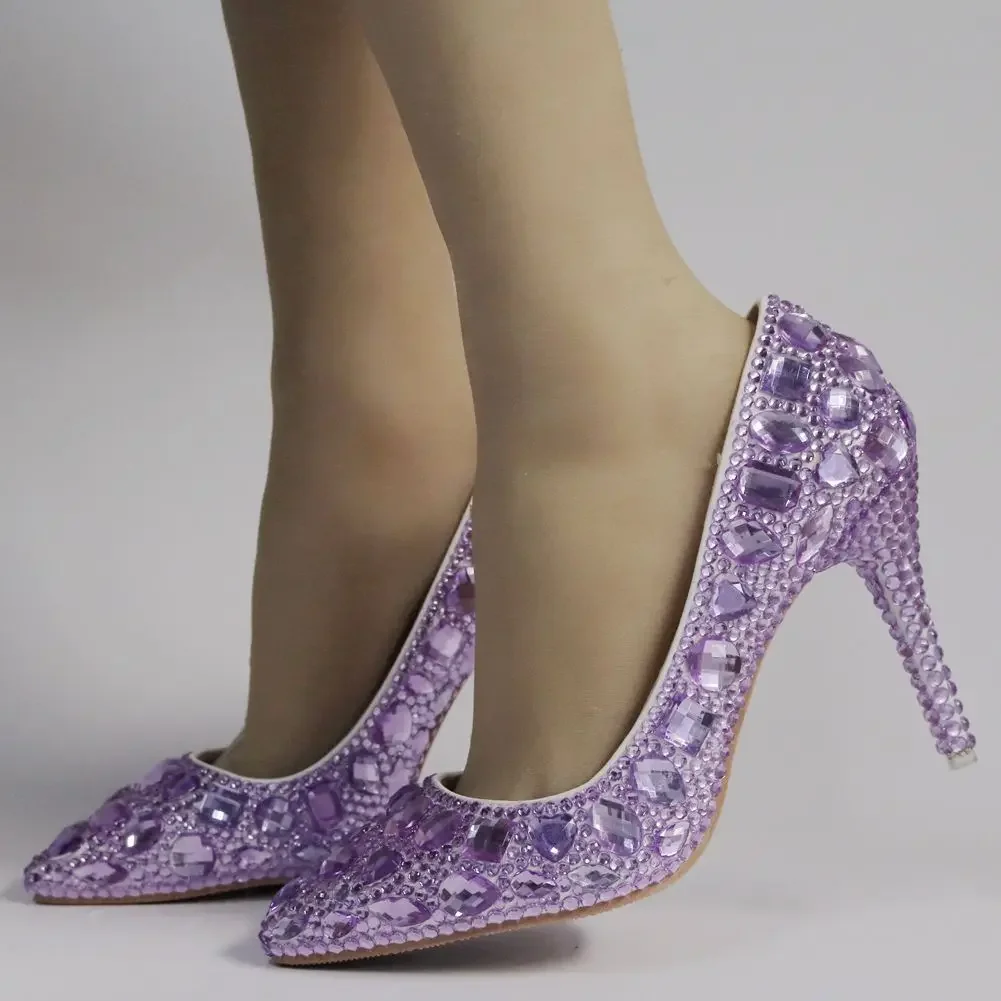 Foreign trade plus size high heels, crystal wedding shoes, rhinestone high heels, slim heels, pointed evening shoes image 4