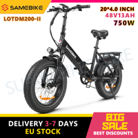 SAMEBIKE LOTDM200-II Electric Bike Folding 750W 20” Fat Tire E-Bike 48V 13Ah Battery Adults Full Suspension 7 Speed, LED Light,
