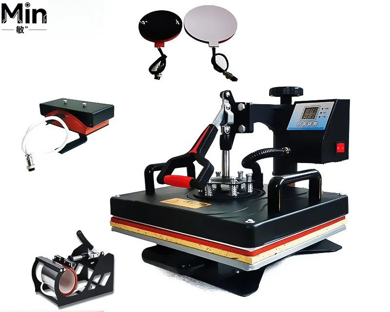 29x38cm Multifunctional 5 In One Swing Away Heat Press Machine Hot Stamping Printer for T-shirt Cup Plate Hat Bag Textile