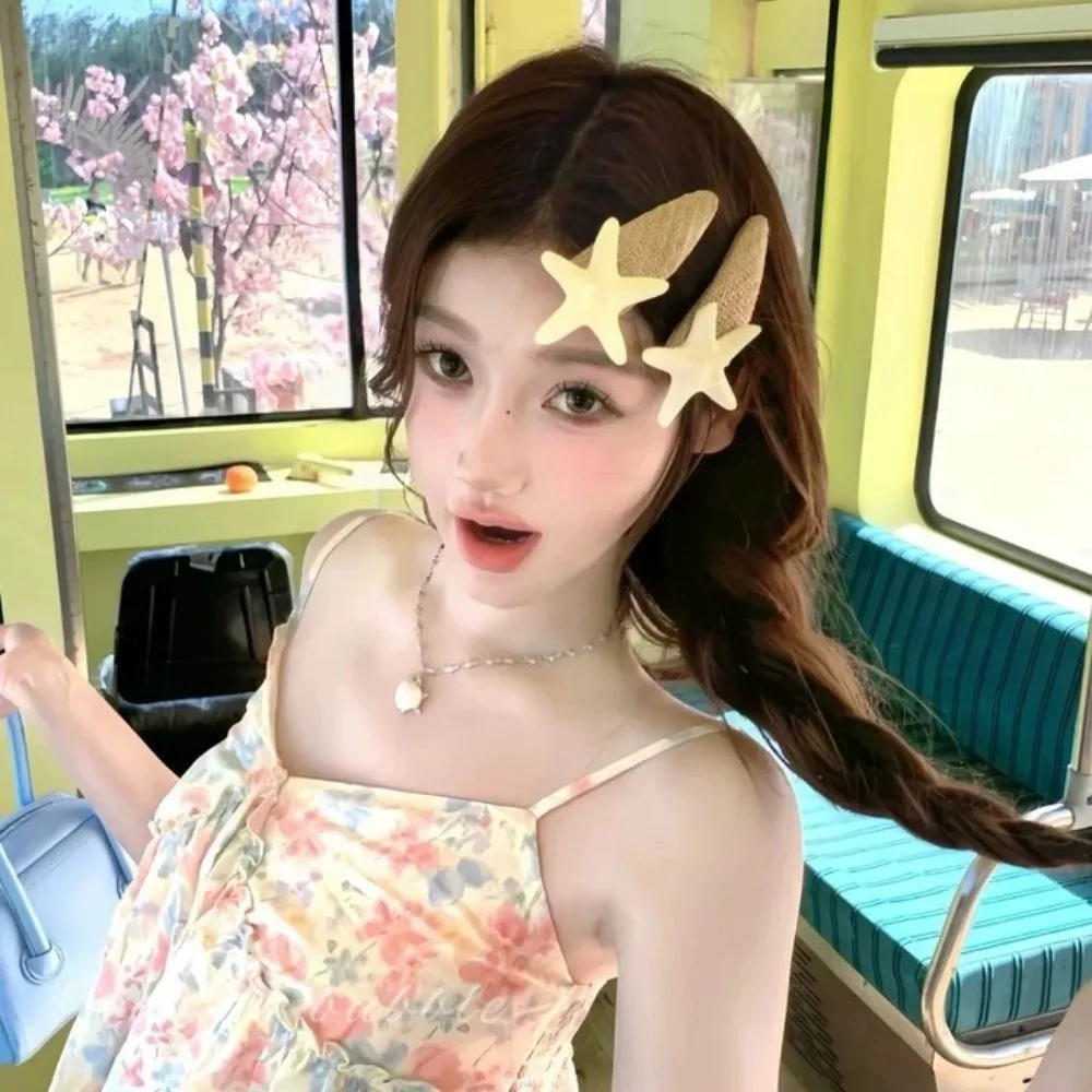 

Creative Summer Starfish Hair Clip Beach Vacation Straw Hat Hairpin Korean Style Cute Weaving Style Barrette Hair Accessories