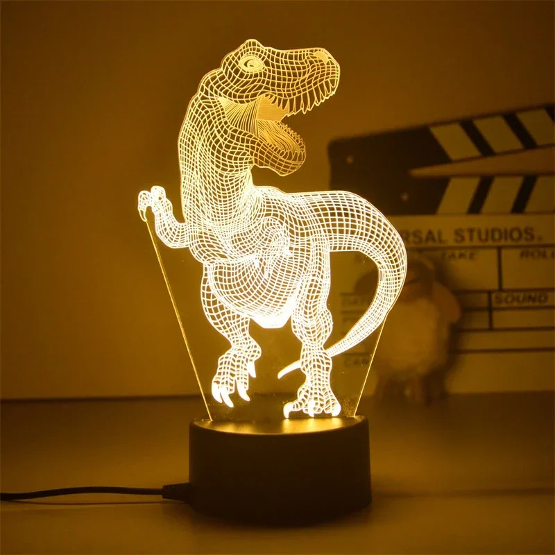 Luz Led nocturna USB acrílica 3D, lámpara de noche de la serie Animal dinosaurio para dormitorio infantil, decoración del hogar, lámpara de regalo de Navidad