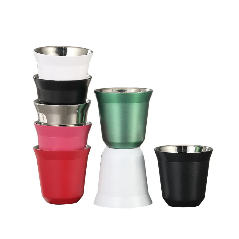 80ml Espresso Mugs Small Wine Glass 304 Stainless Steel Coffee Cups Double Wall Heat Insulated Capsule Cup Dishwasher Safe cup