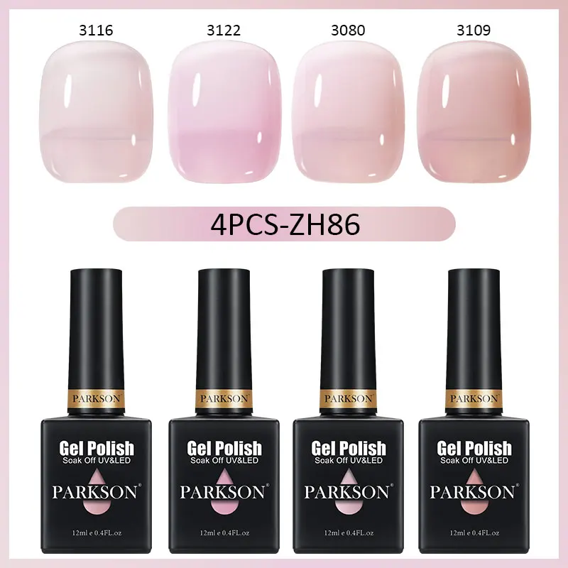 

Parkson 4pcs 12ML Translucent Jelly Gel Polish Set Lacquer Nude Semi Permanent LED UV Nail Art Soak Off Glitter For DIY Manicure