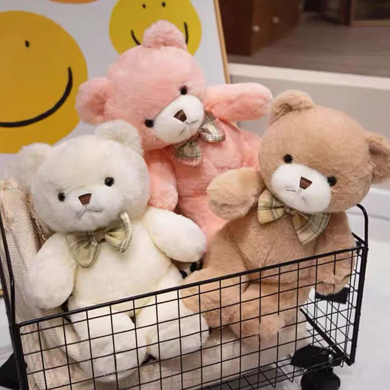 Kawaii – poupée ours en peluche avec nœud papillon coloré, 30CM, câlin, cadeau d'anniversaire, oreiller, ours en peluche, maison, salon, chambre à coucher