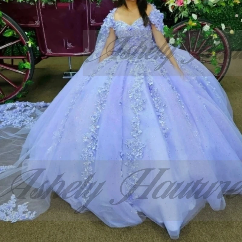 Maßgeschneiderte, bezaubernde süße 15- bis 16-jährige Mädchen-Quinceanera-Kleider mit Umhang, 3D-Blumenmuster, Schnürung, Ballkleid, Abschlussball, Partykleid, Festzug, Neu