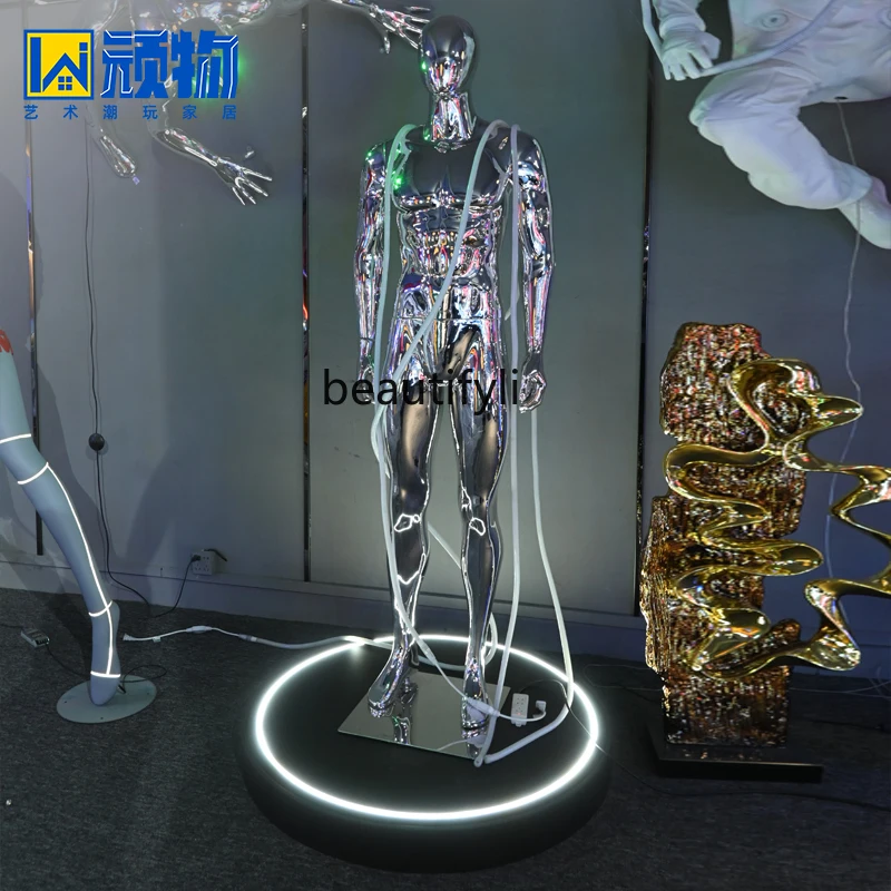 

Large Abstract Tech-Sense Luminous Electroplated Ornament Commercial Display Sculpture Artwork Floor Decoration