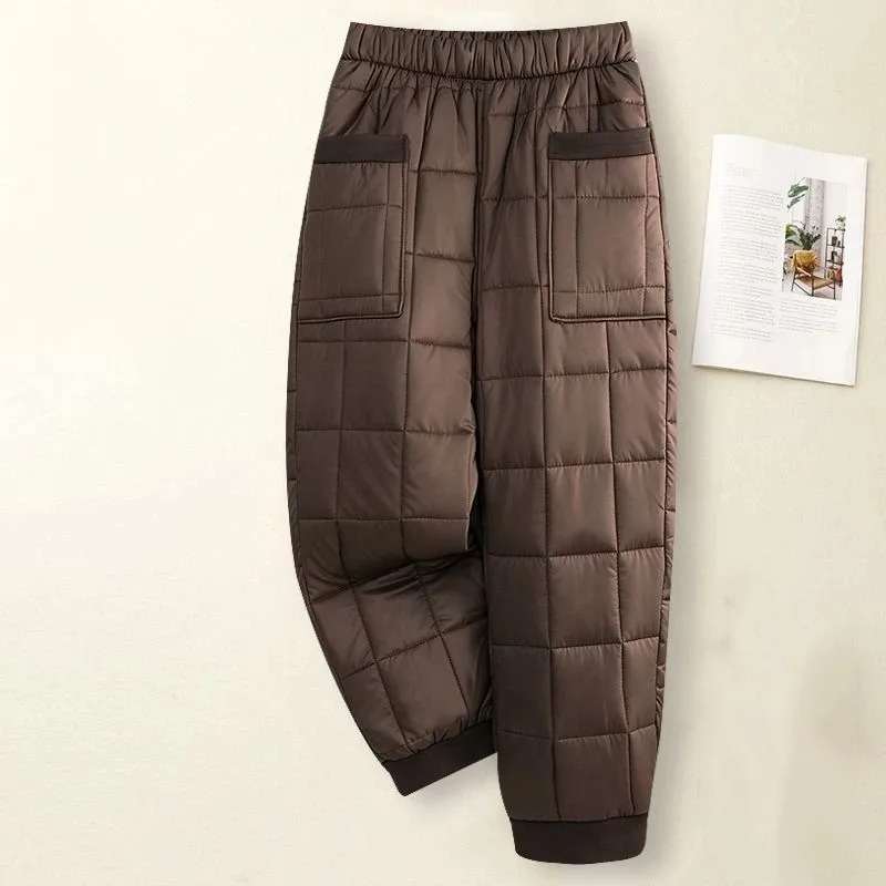 Women's Quilted Padded Pants Autumn Winter Plus Size Loose Cuffed Warm Trousers For Middle Aged Mom