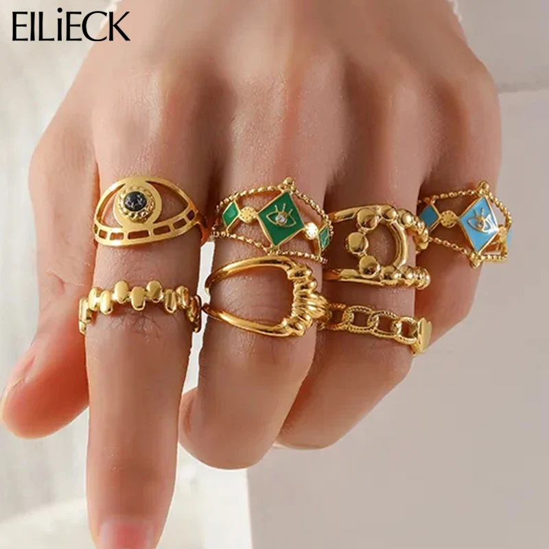 EILIECK 316L Stainless Steel Adjustable Finger Ring For Women Girl Luxury Vintage New Open Rings Jewelry Wedding Gift Party