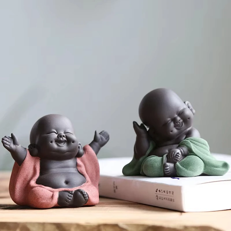 

Buddha Statues Small Monk Geomantic Decoration Purple Sand Figurines Home Decor Sculptures Tea Pet Crafts Color Sand Ceramic