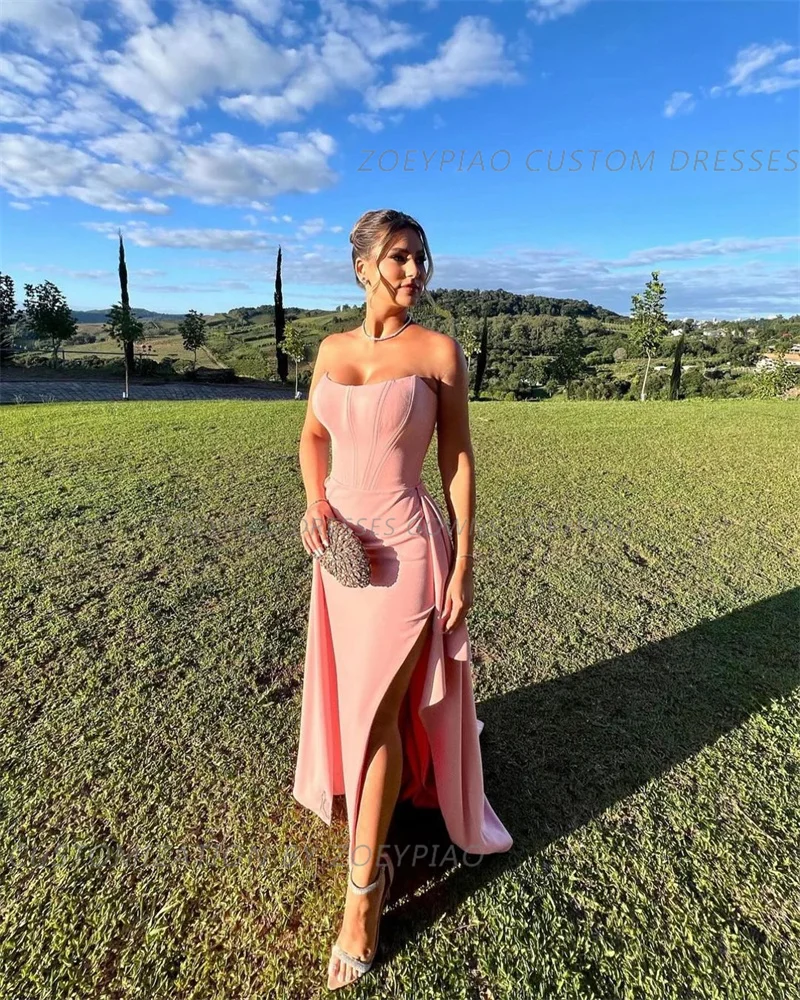 Robe de Soirée Rose pour Occasions Formelles, Simple, Longue, Éducative, Longueur au Sol, Ligne A, 2024