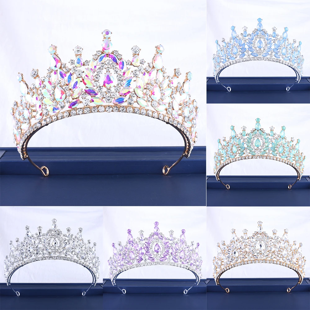 

Luxury Women Tiara Bridal Gem Crystal Wedding Crown Colorful Queen Tiara For Party Jewelry Hair Accessories