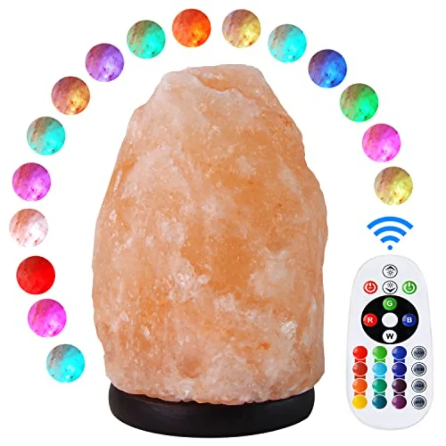 Himalayan Salt Lamp 7 Inches 5-6 Lbs with Upgraded Remote Control, Adjustable 16 Color Changing Salt Lamp Night Light, Natural