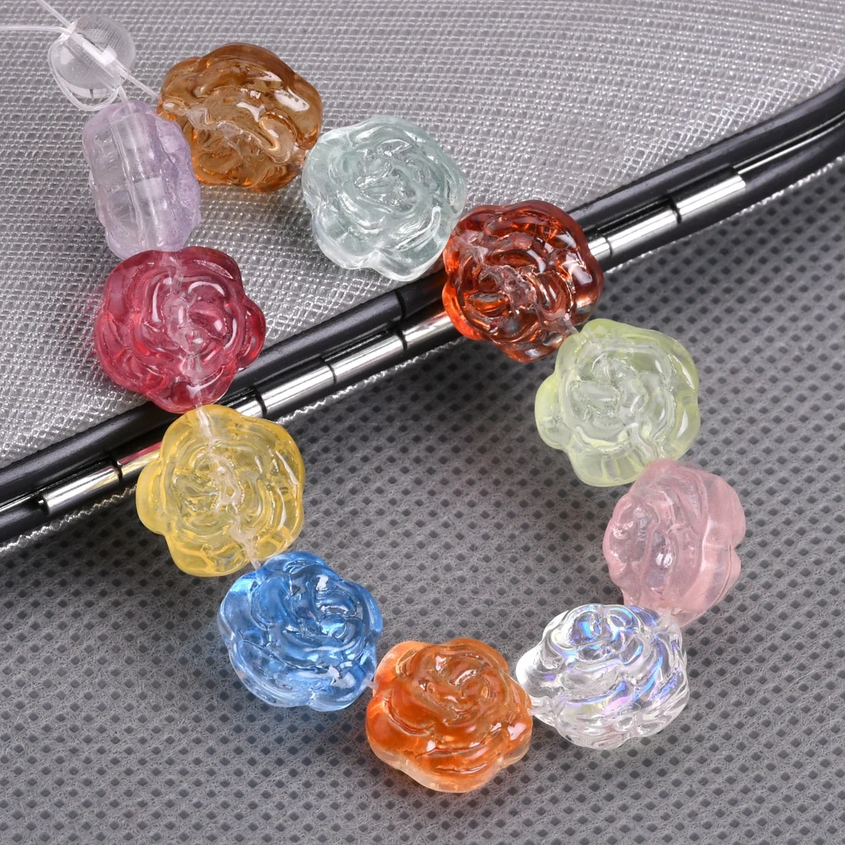 10pcs 13mm 2 Sides Flower Embossment Handmade Lampwork Glass Loose Beads For Jewelry Making DIY Bracelet Crafts Findings