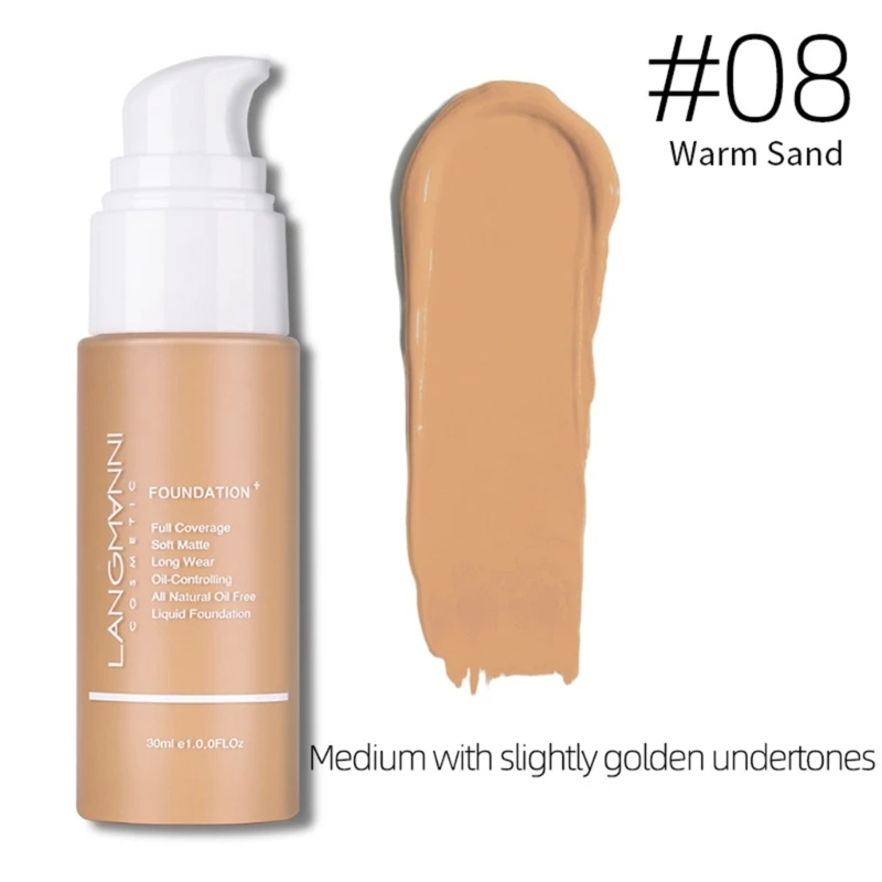 LANGMANNI Liquid Foundation Soft Matte Liquid Foundation 24HR Oil Control Concealer Foundation Full Coverage Makeup