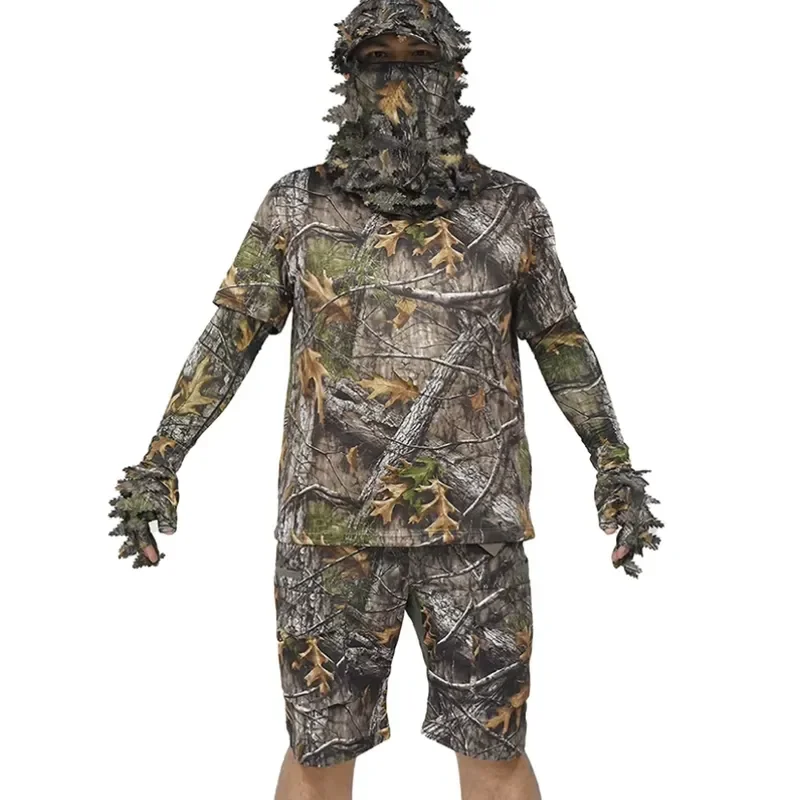 for Multi In 1 Camo Ghillie Accessory Set Leafy Visor Hat Gloves And Ice Silk Arm Sleeves For Outdoor Camouflage Activities