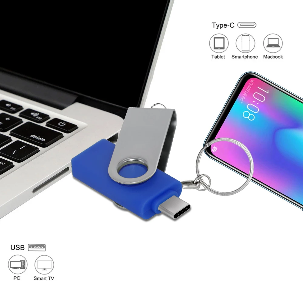 USB 3.0 Bút 128GB OTG Usb Thẻ Nhớ 64GB Pendrive Usb Loại C Flash Bút 256GB Với Loại-C Adapter Tùy Chỉnh Logo