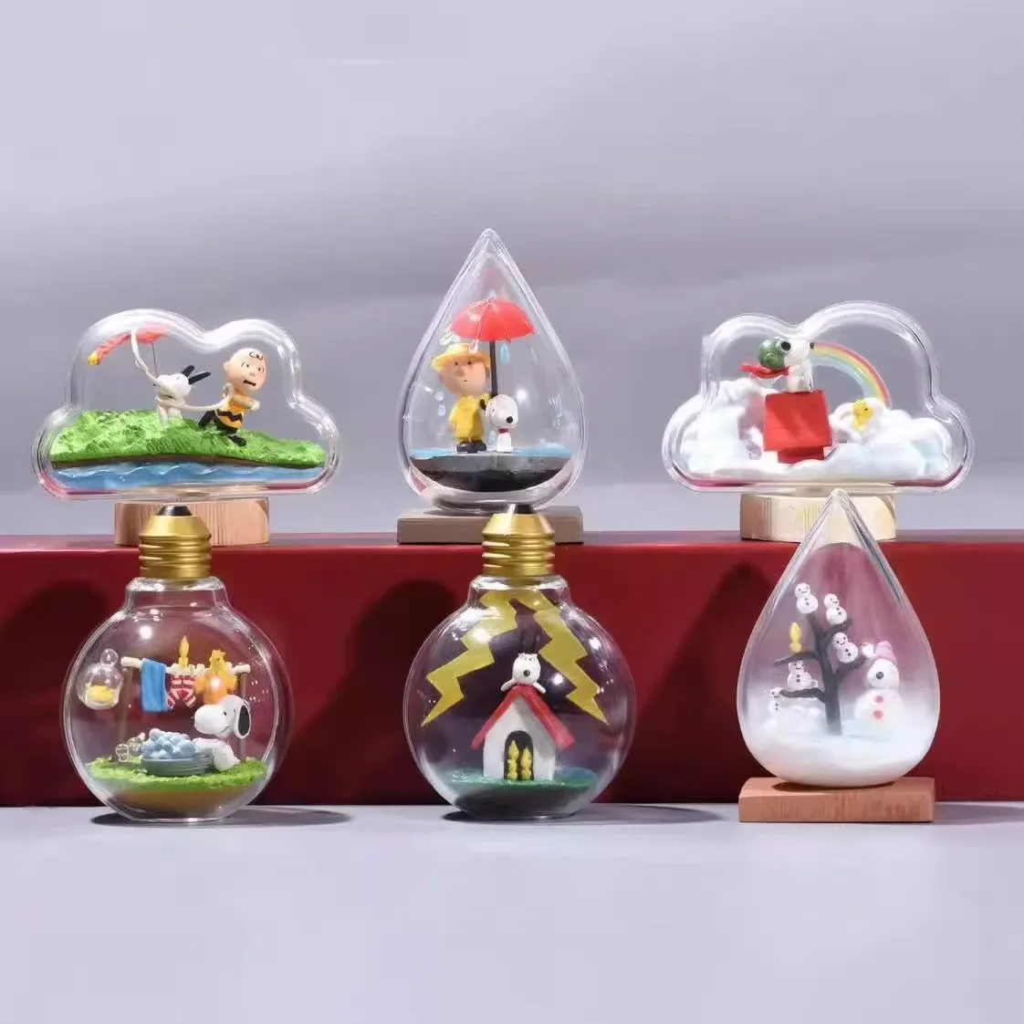 

Rement Snoopy Weather Terrarium Blind Box Peanuts Miniature Scene Figurine Weather Theme Decoration Ornaments Collection Toy