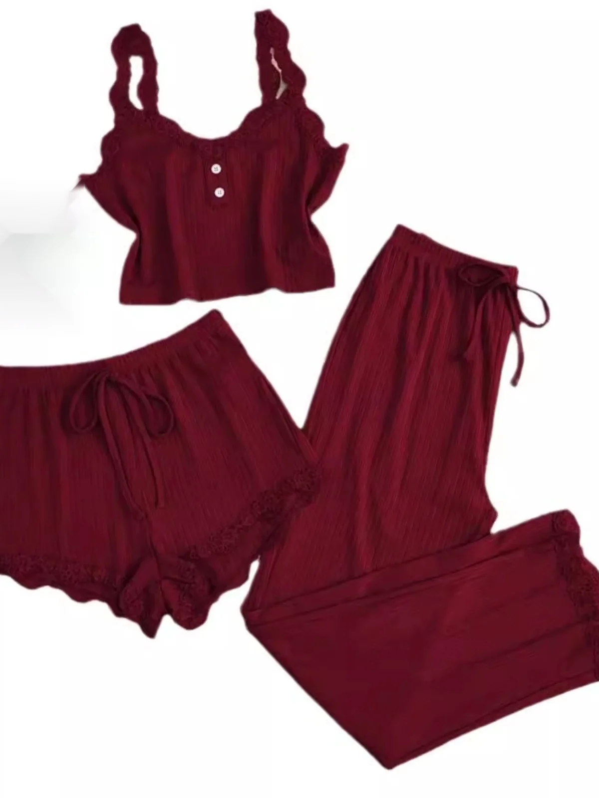 

Lace Crop Top And Long Pants Spwear Outerwear Tee Piece Set Women Casual 3piece round Ne ort Sve Overhead Sle