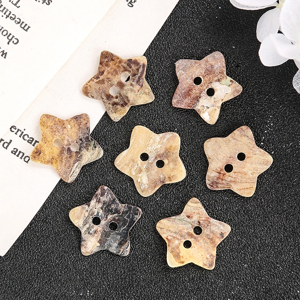 10PC Pentagram Stars Starfish 2-holes Flatback Button Natural Pinctada Martensi Mother of Pearl Shell Spacer Beads Sewing Crafts