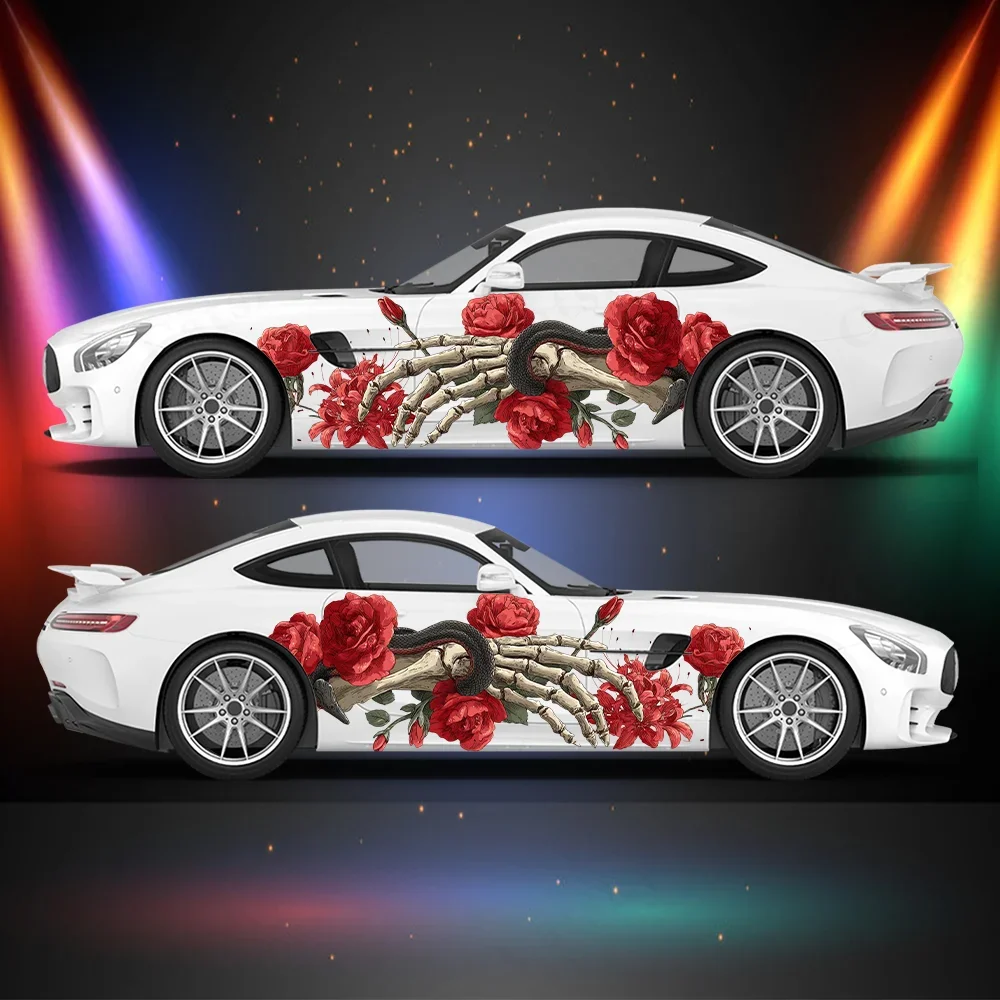 

Череп Рука Розы Змея Автомобильная Виниловая Наклейка Самоклеящаяся ПВХ Наклейка против царапин Подходит для грузовика SUV Декор Автоаксессуары