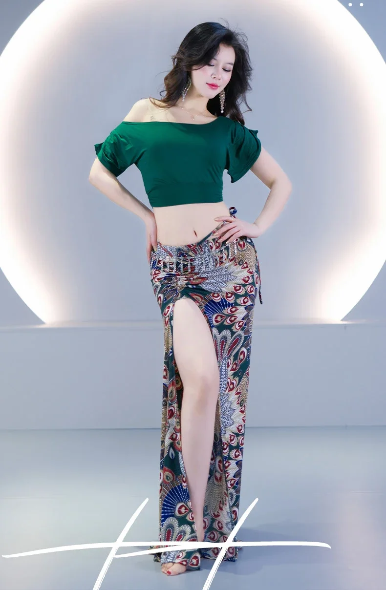 2 قطعة مجموعة النساء ملابس رقص البطن الرقص الشرقي بسط مشروط الزي فئة مجموعة الرقص بدلة تدريب الأزهار تنورة طويلة #5