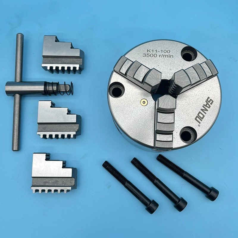 SANOU Chuck 100mm Front Mount Mini Lathe Chuck 3 Jaw Self-Centering Lathe Chuck K11-100 Manual Metal Scroll Chuck