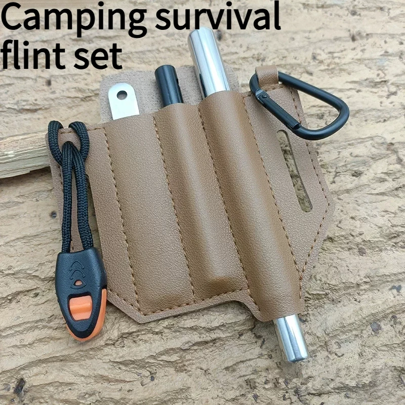 

New Fire Stick Outdoor Camping Portable Survival Fire Stone Waterproof with Scratch Blade Fire Set with Leather Cover