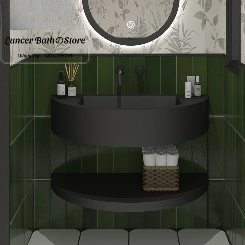 Wall-mounted face wash integrated double-layer storage hanging basin bathroom creative wash table\