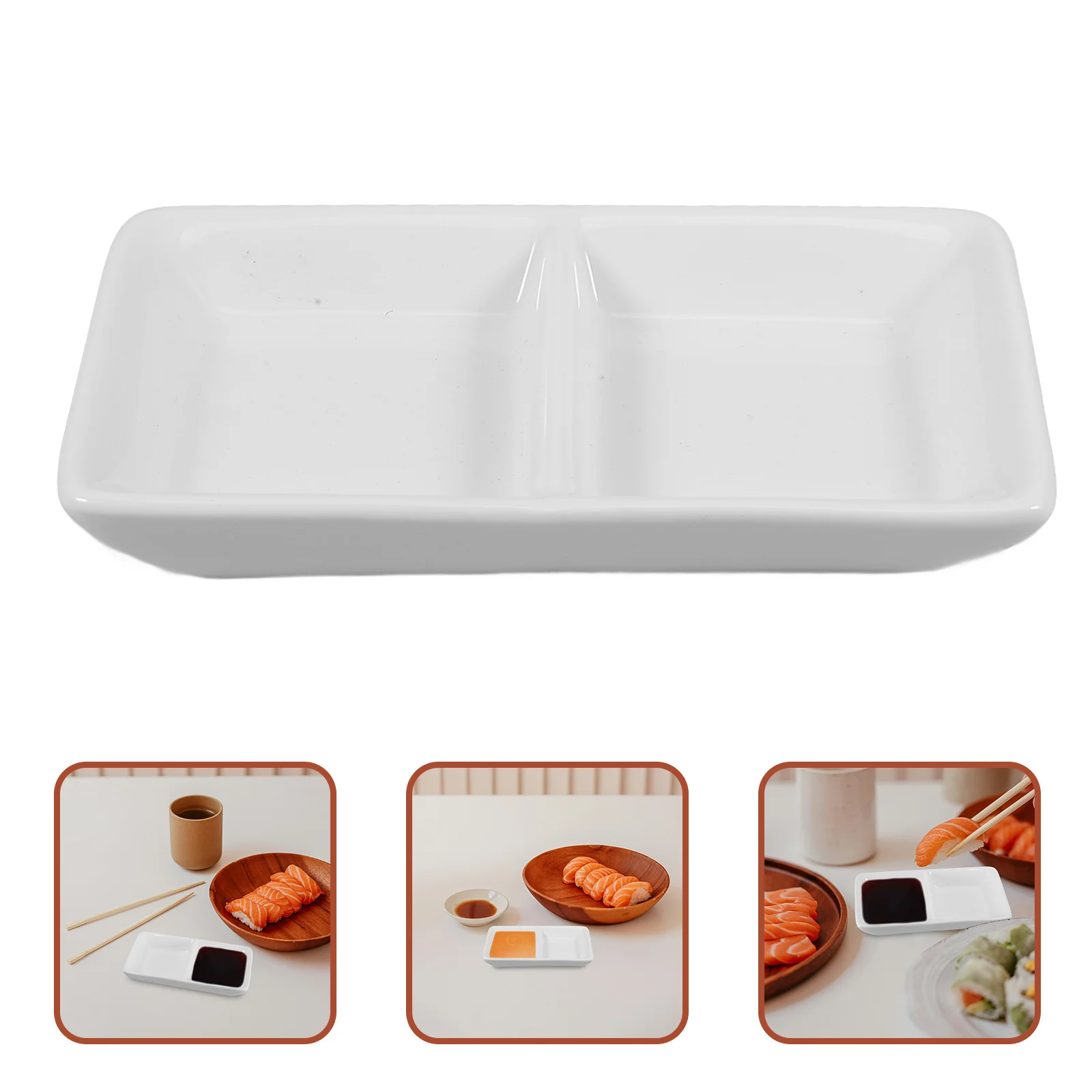 

5.5 Inch White Ceramic 2-Compartment Appetizer Tray Divided Dishes for Sauces Spices Snack Serving Appetizer Serving Tray