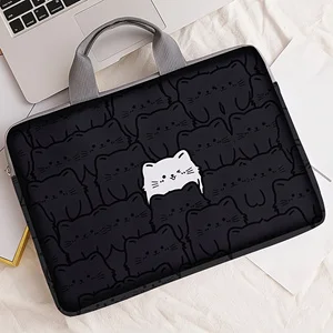 ラインキャットプリントノートパソコンハンドバッグ、耐衝撃ポータブルコンピュータキャリーバッグ、ノートブック旅行学校用ハンドル付き 1
