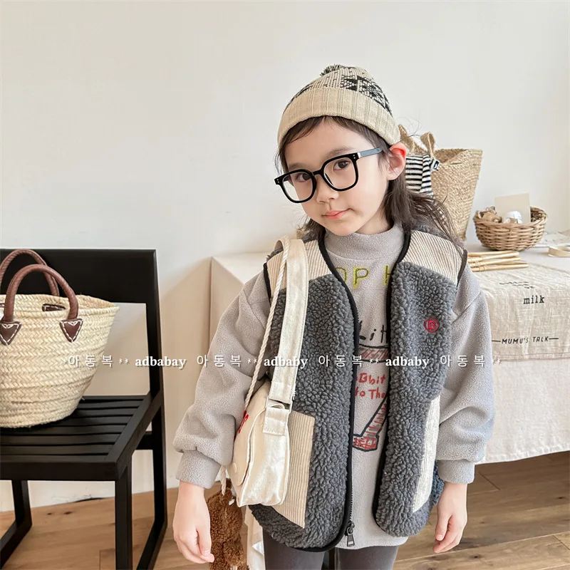 

Korean Kids Winter Warm Polar Fleece Vest Outerwear Waistcoat Children's Fashion Sleeveless Coat Baby Boy Girls Loose Clothes