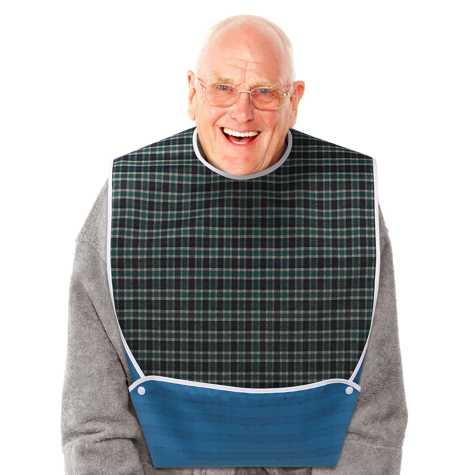 

Adult Bib for Eating Plaid Pattern Waterproof Protective Apron for Seniors Washable Mealtime Guard with Snap Closure and Catch