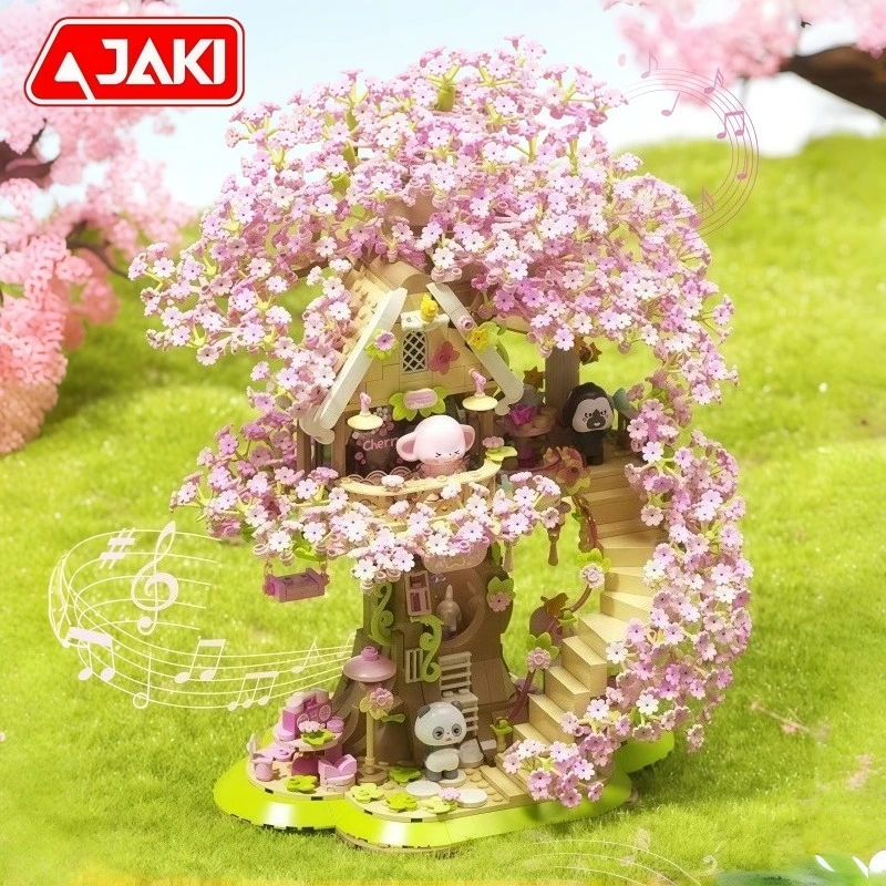 JAKI Sakura Baumhaus Spieluhr Zusammenbau Bausteine Anime Modell Desktop Sammeln Ornamente Kinder Urlaub Geschenke