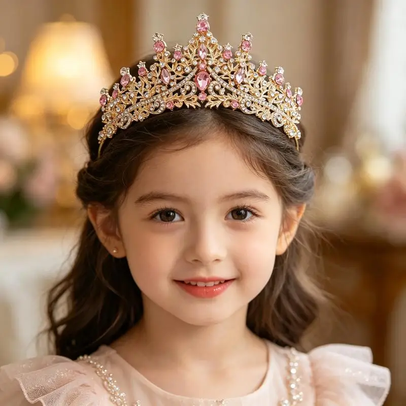 1 Stück Goldene Damen-Mode-Hochzeitskrone, Braut-Kopfschmuck, Strass, klassische Prinzessinnen-Tiara, DIY-Accessoires – Detail 5