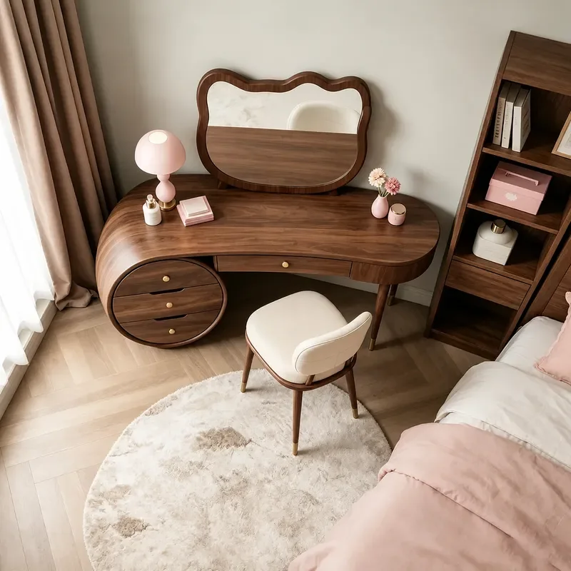 2026 New Chinese Style Cartoon Cat Solid Wood Dresser with Mirror Storage Chest Integrated Makeup Table Light Luxury