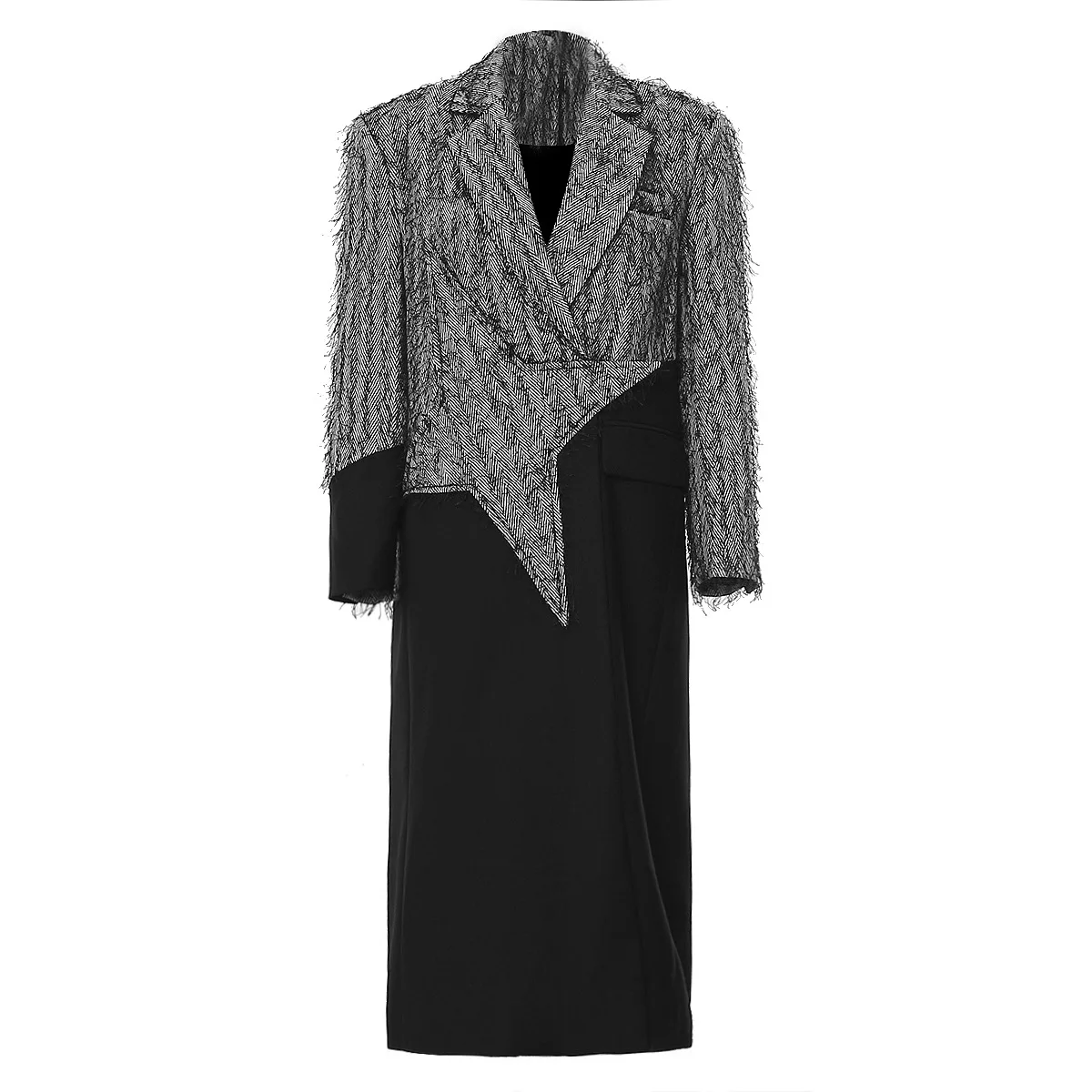 Runway Trench Women Tweed Blazers Luxury Model Windbreaker Elegant Suit Jacket Long Coat Contrast Color Block Stylish Street