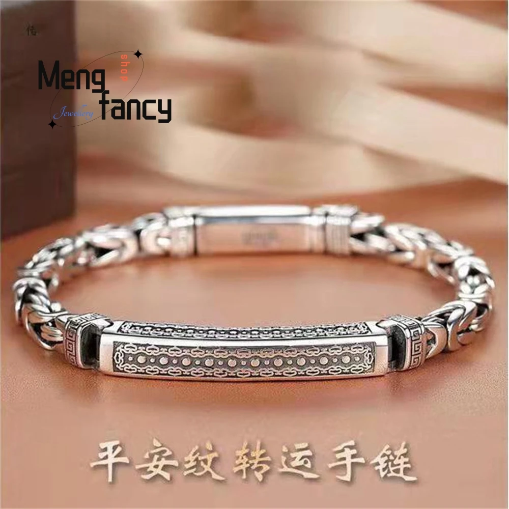 

Silver Bracelet Is A Trendy And Retro Style For Men Chain Made With A Simple And Unique Rib And Peace Pattern Fashion Jewelry