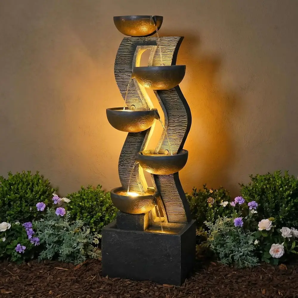 Water ountain Outdoor - 52.8 Inches 6 Tired ern Indoor loor Standing Outdoountains with Lights Pump or Garden Patio Backyard Por