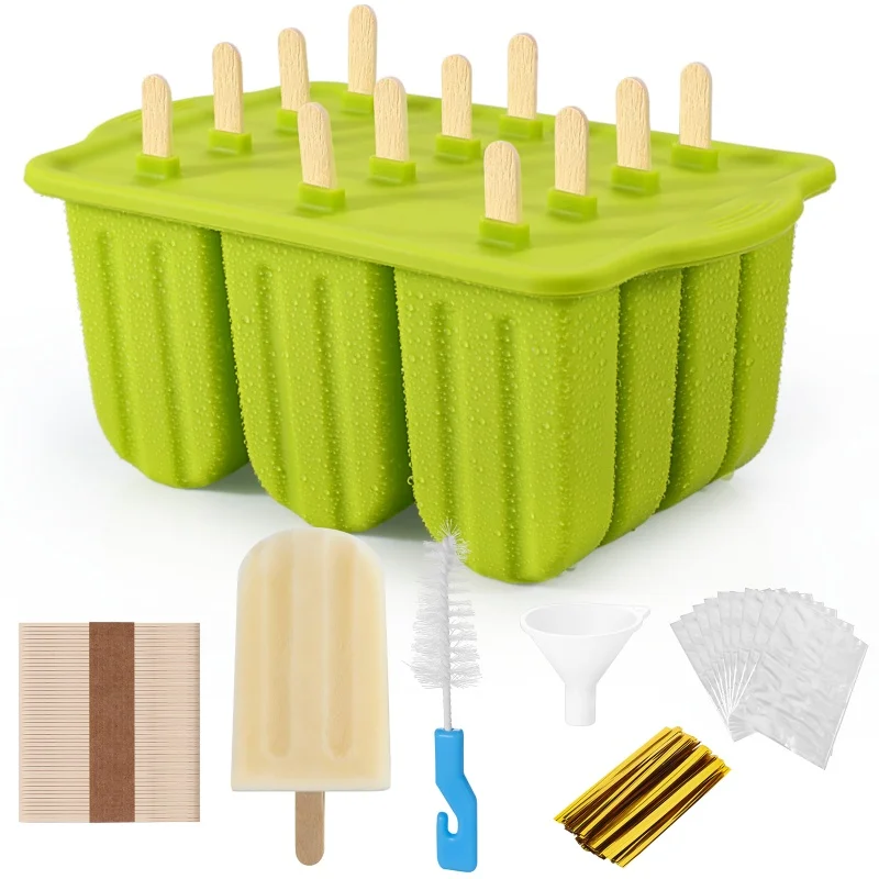 12 Even Ice-cream Mold, Silicone Ice-cream Popsicle Mold, Ice-cream Ice Film with Popsicle Mold