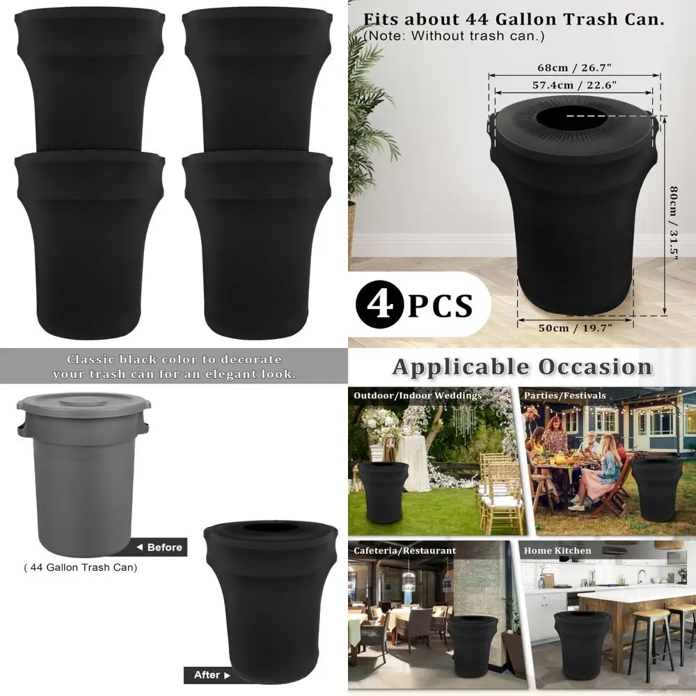 

Round Outdoor Stretch Spandex Trash Can Covers, 4 Pack Fitted Waste Container Covers for Weddings and Events