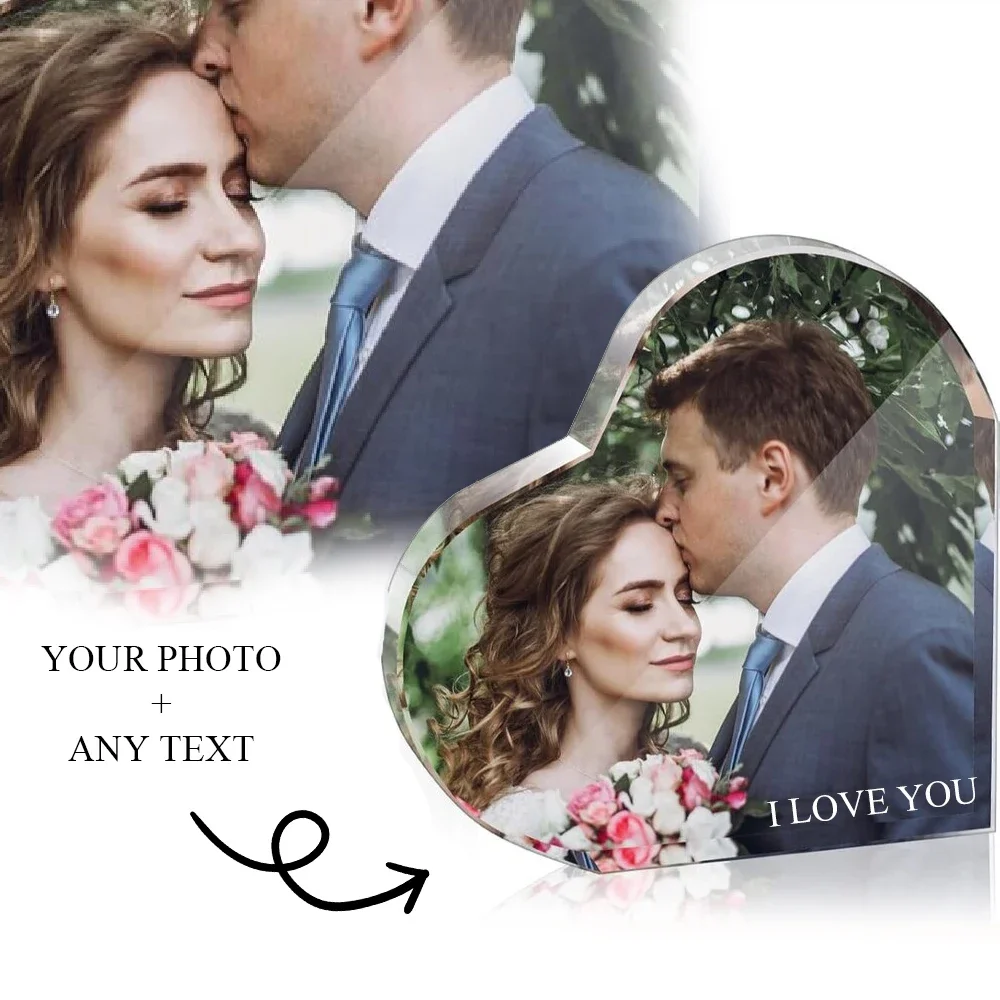 Personalized Customized Photos Crystal Glass Heart-shaped Table Birthday or Wedding Gifts Plaque Customed Graduation Souvenir