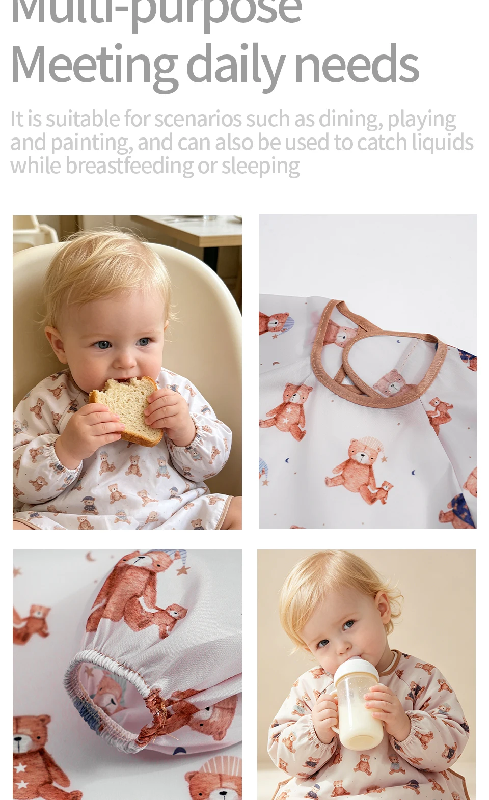 Kangobaby Baby-Lätzchen - Verschmutzungssichere Fütterungslätzchen für Babys - Verstellbar, wasserdicht und mit Befestigung für Hochstuhl/Tisch – Detail 2