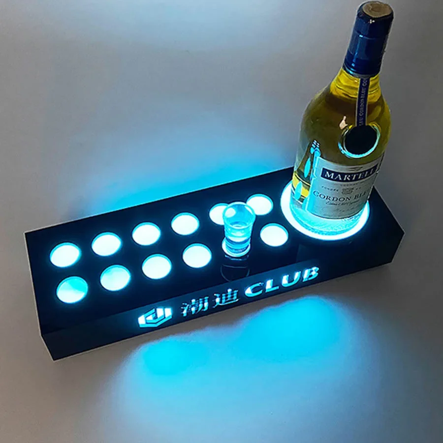 

Rechargeable Glowing Led Serving Tray Champagne Shot Glass Rack Bar Party VIP Service Cocktail Wine Glass Display Stand